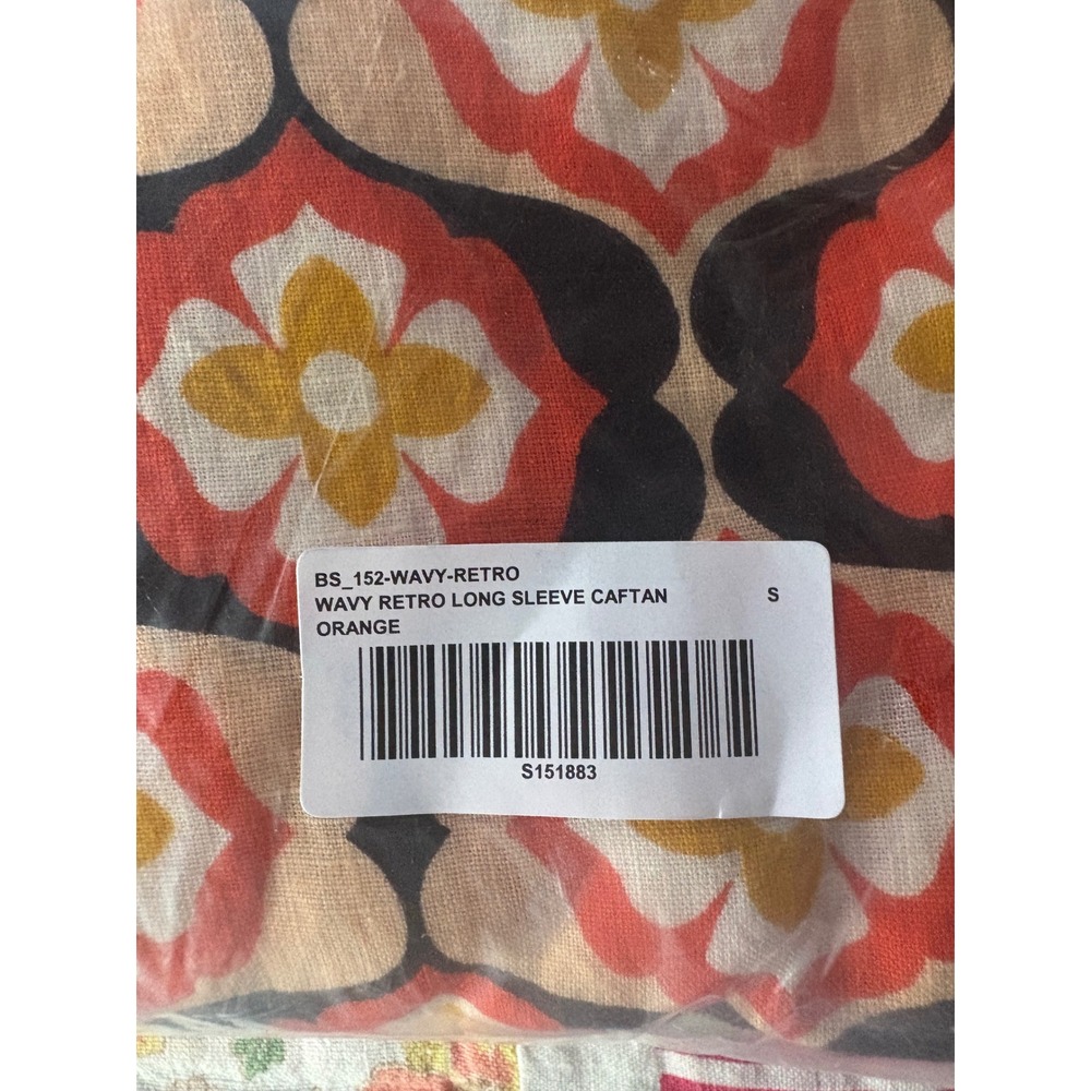 NEW Tuckernuck Wavy Retro Long Sleeve Caftan Orange Size Small - Picture 4 of 5